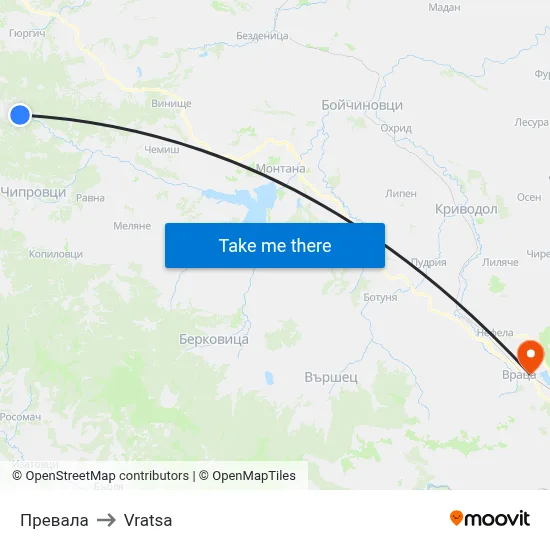 Prevala to Vratsa map