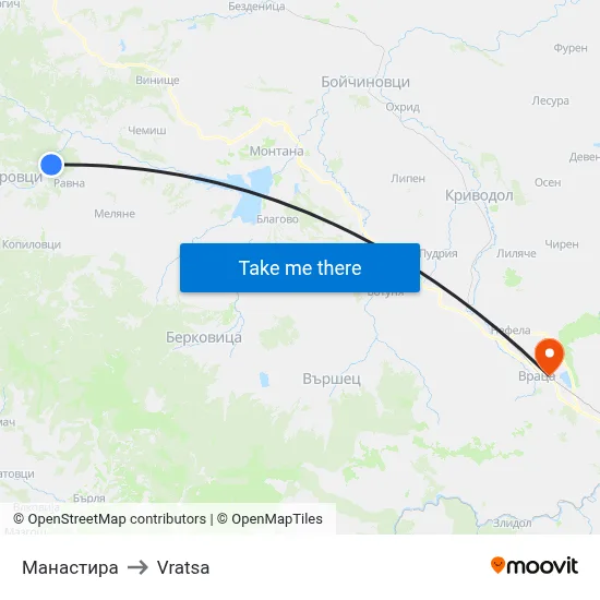 The Monastery to Vratsa map