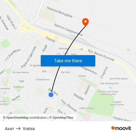 Ахат to Vratsa map