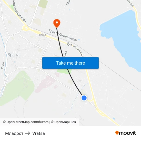 Младост to Vratsa map