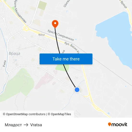 Младост to Vratsa map