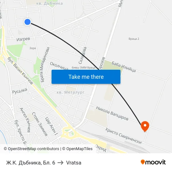 Ж.К. Дъбника, Бл. 6 to Vratsa map