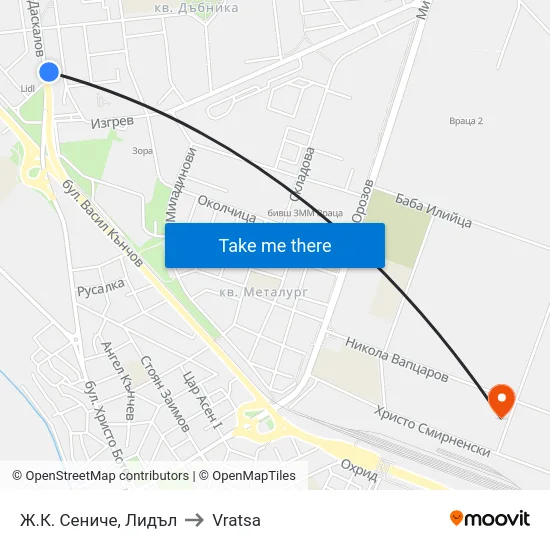 Ж.К. Сениче, Лидъл to Vratsa map