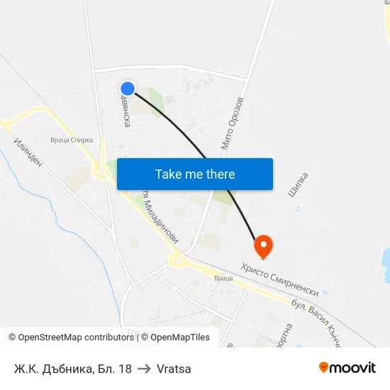 Ж.К. Дъбника, Бл. 18 to Vratsa map