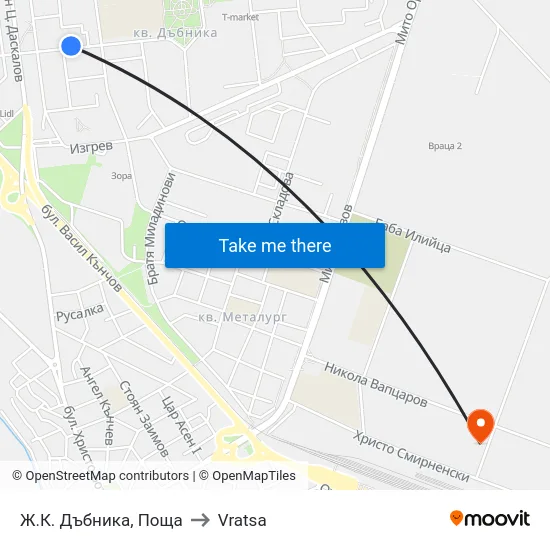 Ж.К. Дъбника, Поща to Vratsa map