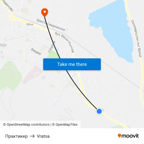 Практикер to Vratsa map