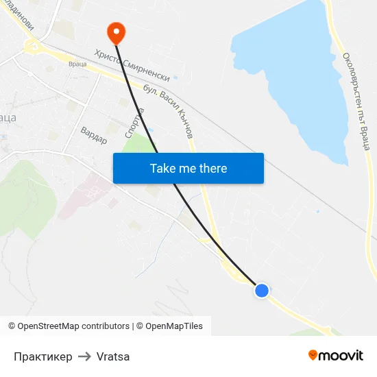 Практикер to Vratsa map