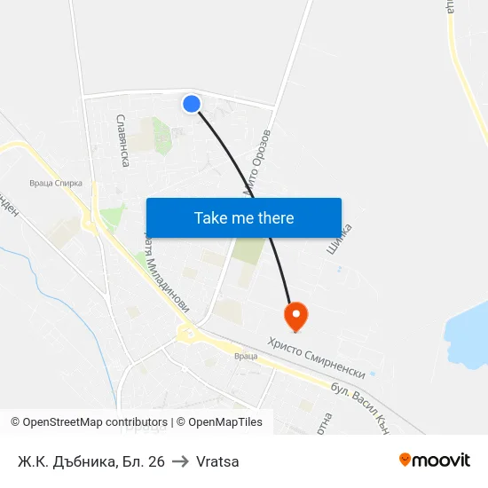 Ж.К. Дъбника, Бл. 26 to Vratsa map