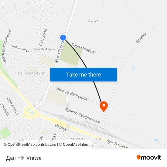 Дап to Vratsa map