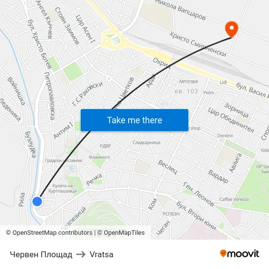 Червен Площад to Vratsa map