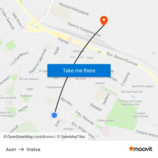 Ахат to Vratsa map