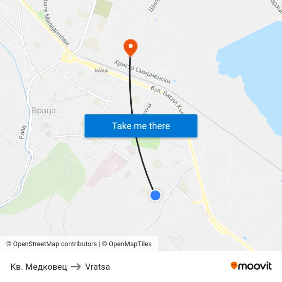Кв. Медковец to Vratsa map
