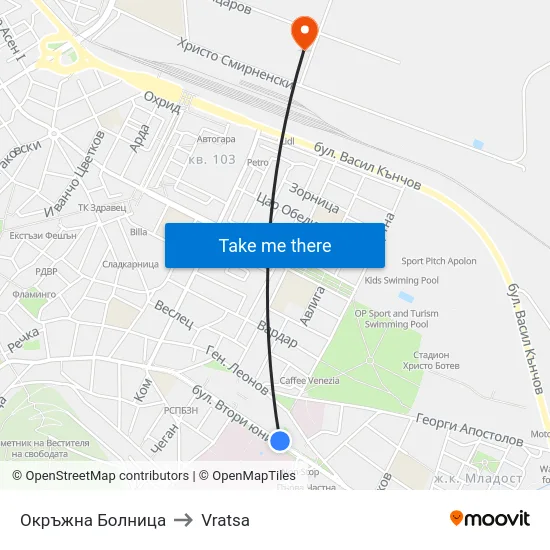 Окръжна Болница to Vratsa map