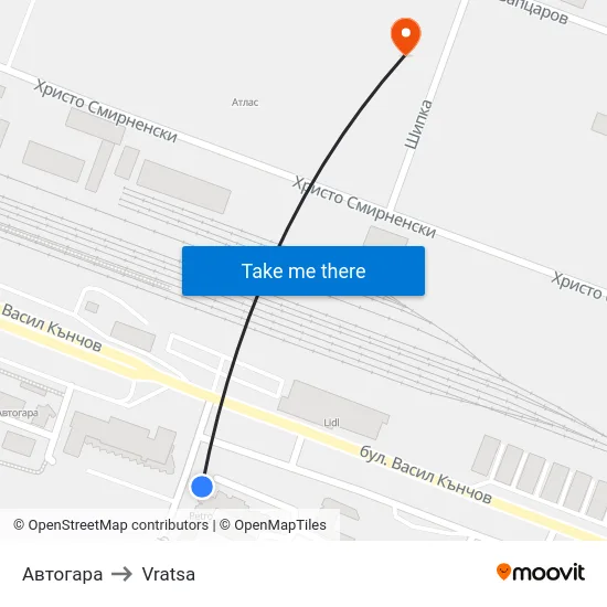 Автогара to Vratsa map