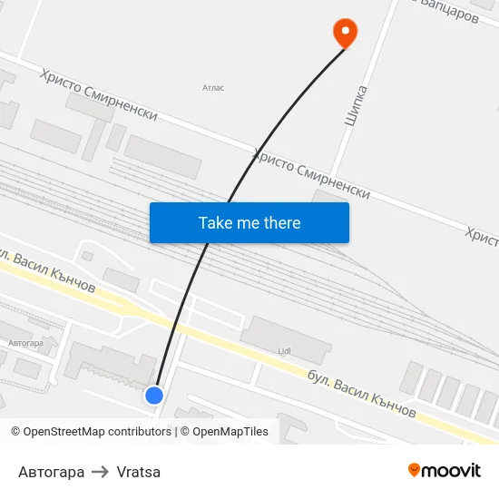 Автогара to Vratsa map