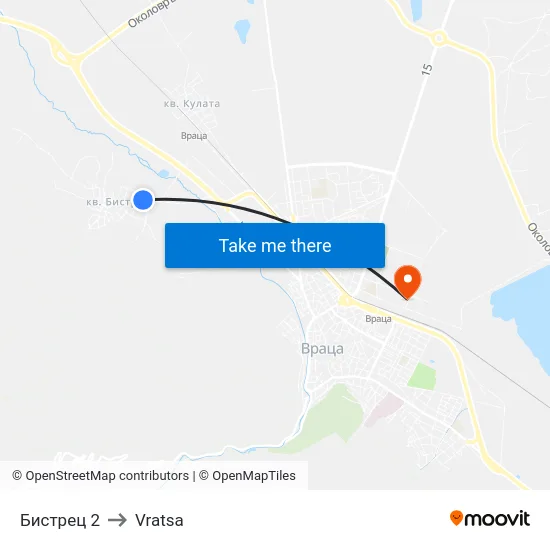 Бистрец 2 to Vratsa map