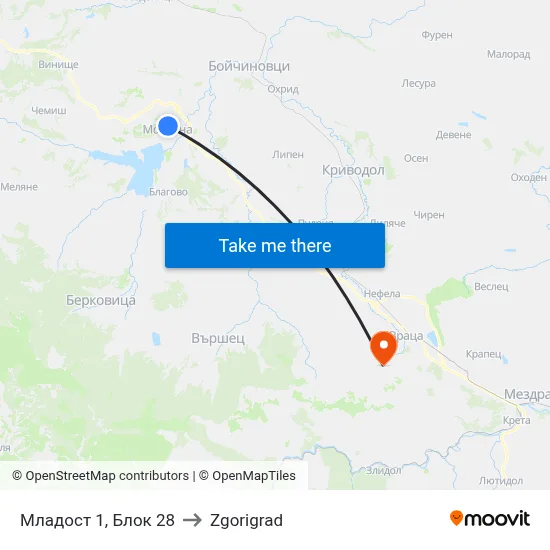 Mladost 1, Block 28 to Zgorigrad map