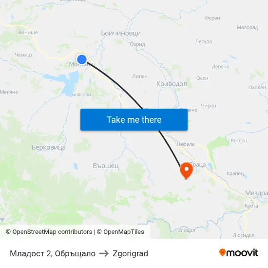 Mladost 2, Terminal to Zgorigrad map