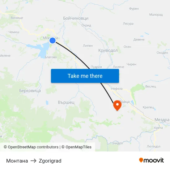 Монтана to Zgorigrad map