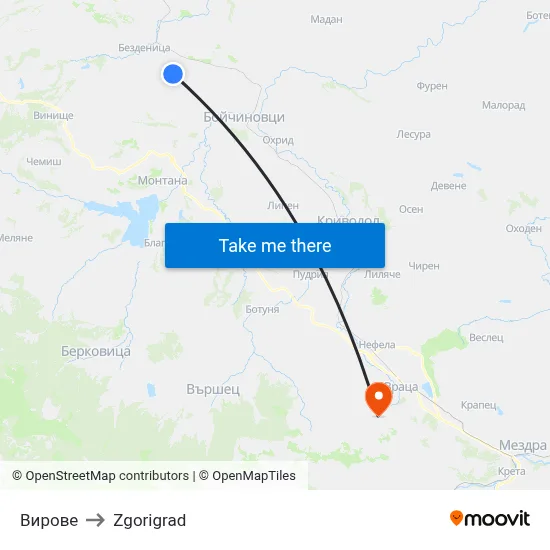 Вирове to Zgorigrad map