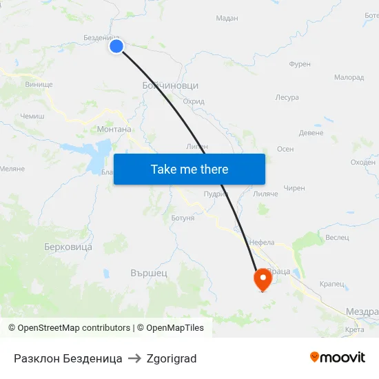 Bezdenitsa Junction to Zgorigrad map