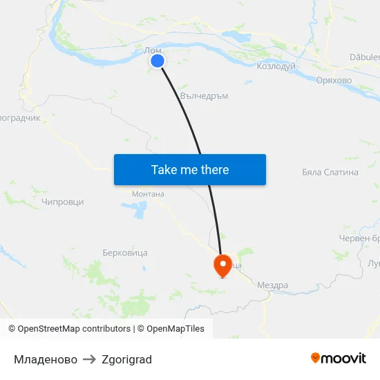 Младеново to Zgorigrad map