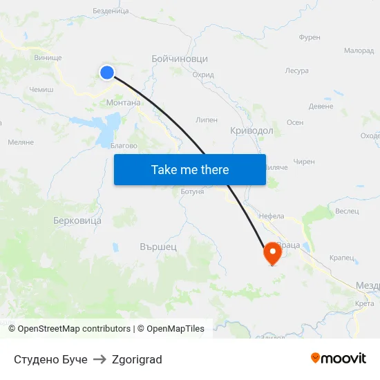 Studeno Buche to Zgorigrad map