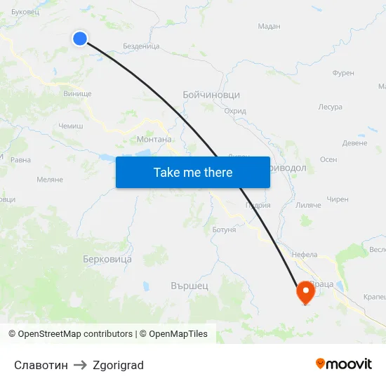 Славотин to Zgorigrad map