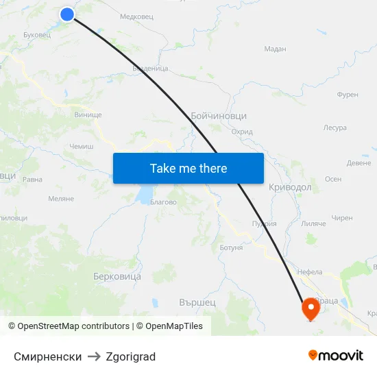 Смирненски to Zgorigrad map