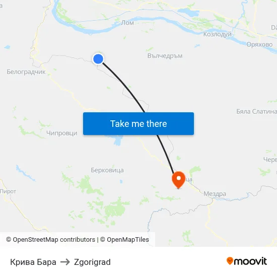 Крива Бара to Zgorigrad map