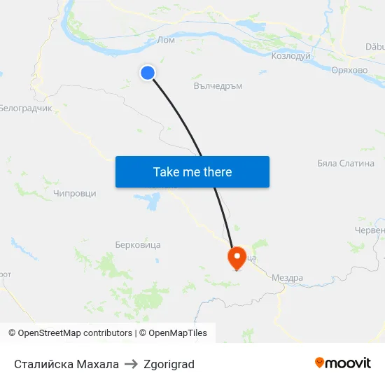 Staliyska District to Zgorigrad map