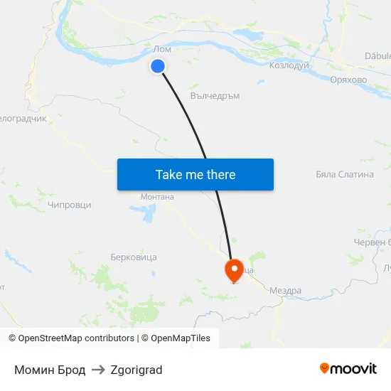 Momin Brod to Zgorigrad map