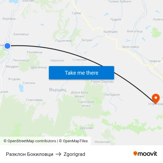 Bokilovtsi Junction to Zgorigrad map