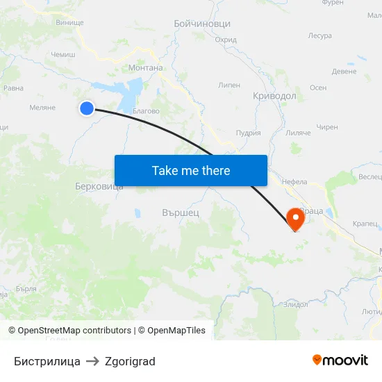 Bistrilica to Zgorigrad map