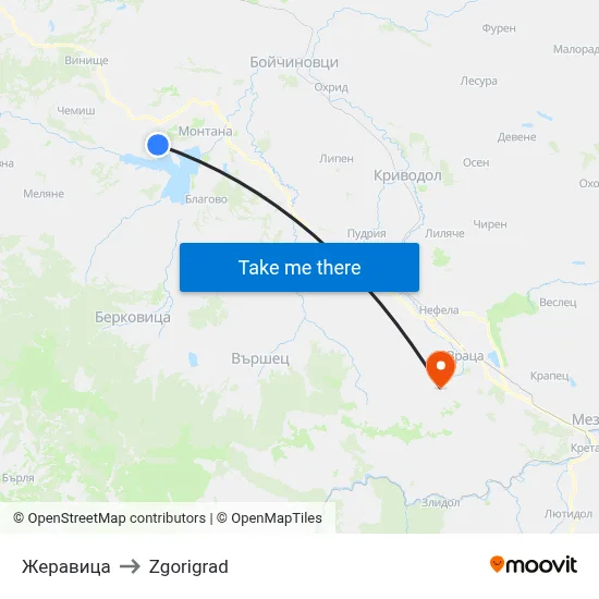 Žeravica to Zgorigrad map