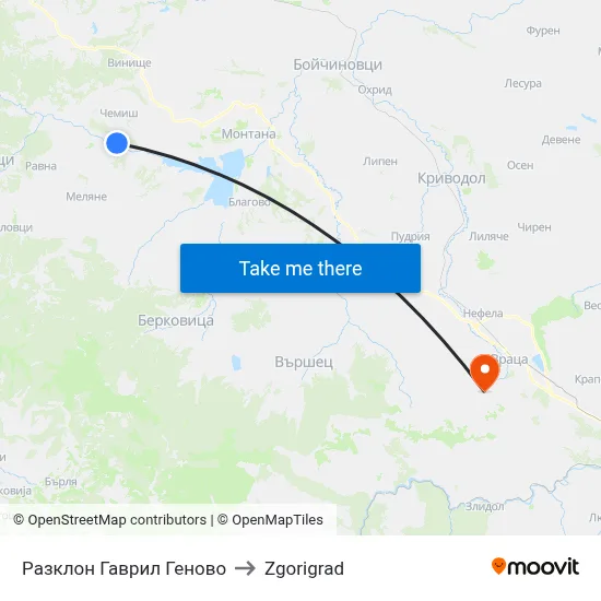 Gavril Genovo Junction to Zgorigrad map