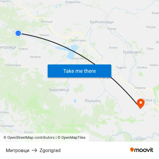 Mitrovtsi to Zgorigrad map