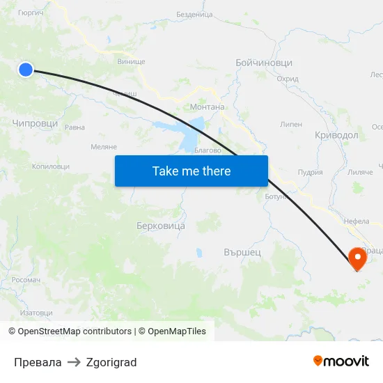 Prevala to Zgorigrad map
