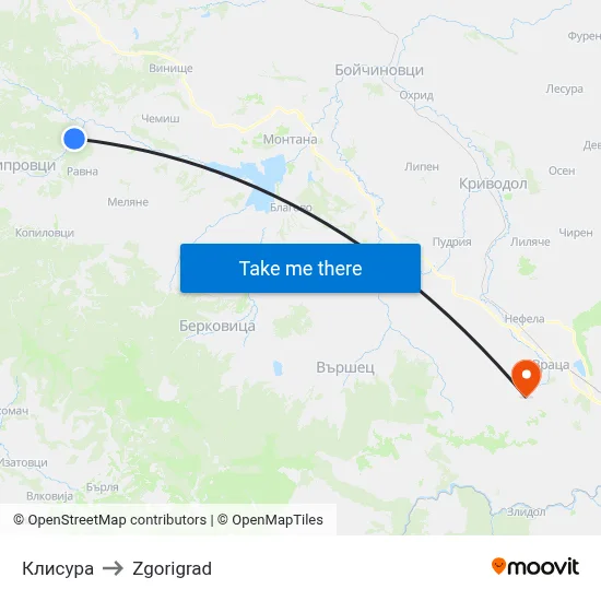 Klisura to Zgorigrad map