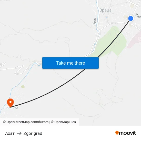 Ахат to Zgorigrad map