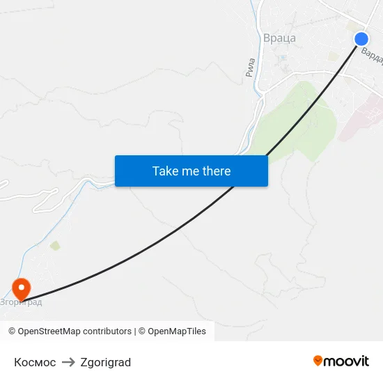 Космос to Zgorigrad map