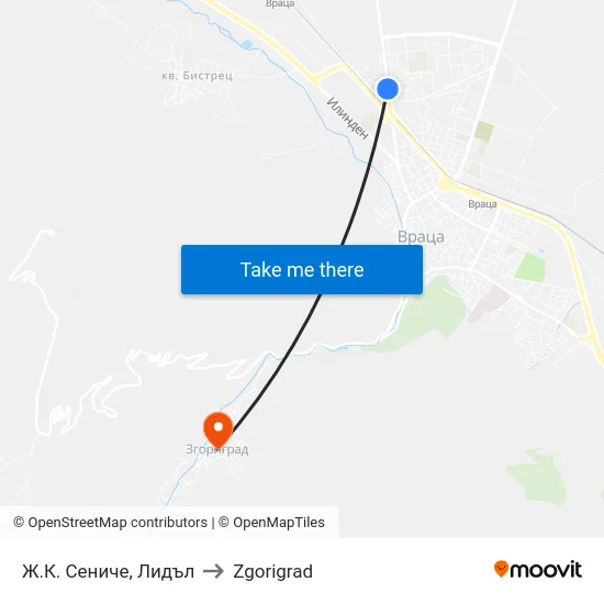 Ж.К. Сениче, Лидъл to Zgorigrad map