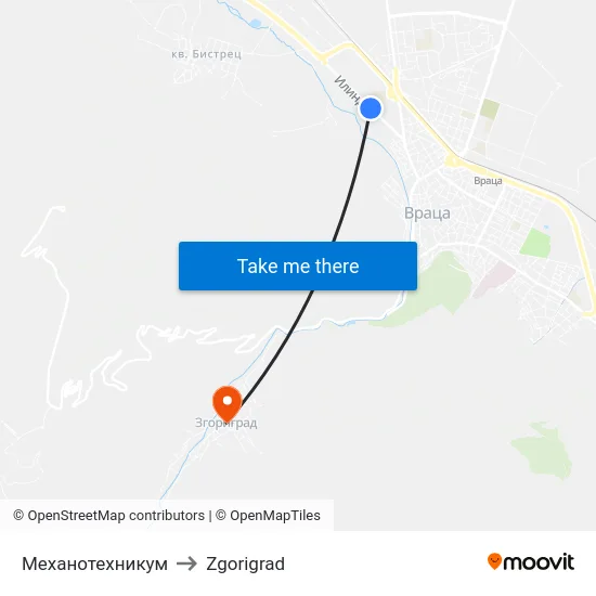 Механотехникум to Zgorigrad map