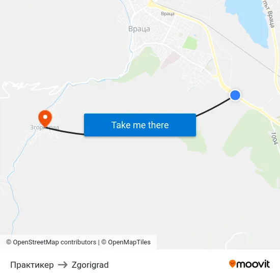 Практикер to Zgorigrad map