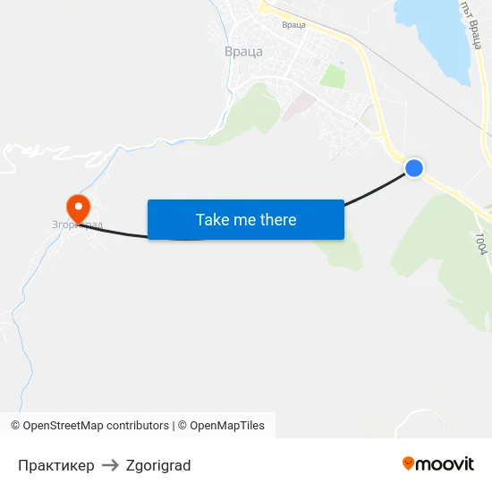Практикер to Zgorigrad map