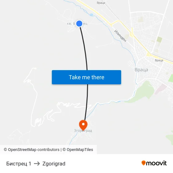 Бистрец 1 to Zgorigrad map