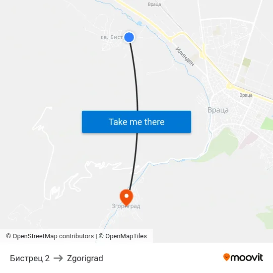 Бистрец 2 to Zgorigrad map