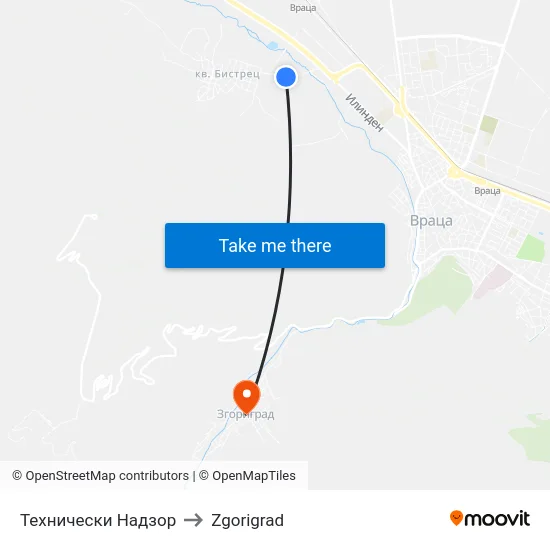 Технически Надзор to Zgorigrad map