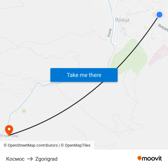 Космос to Zgorigrad map