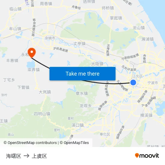 海曙区 to 上虞区 map